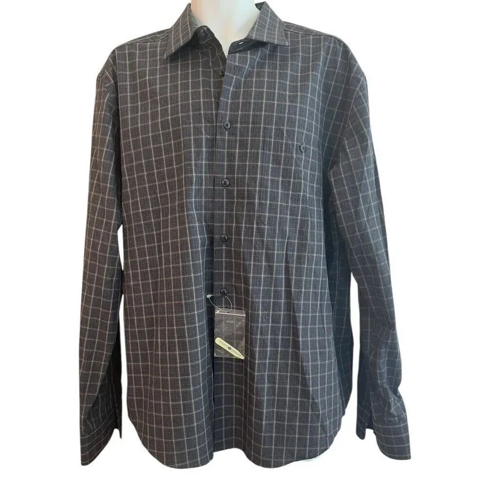 Joseph Abboud Mens XL Plaid Dress Shirt Button Up Modern Fit Career NWT